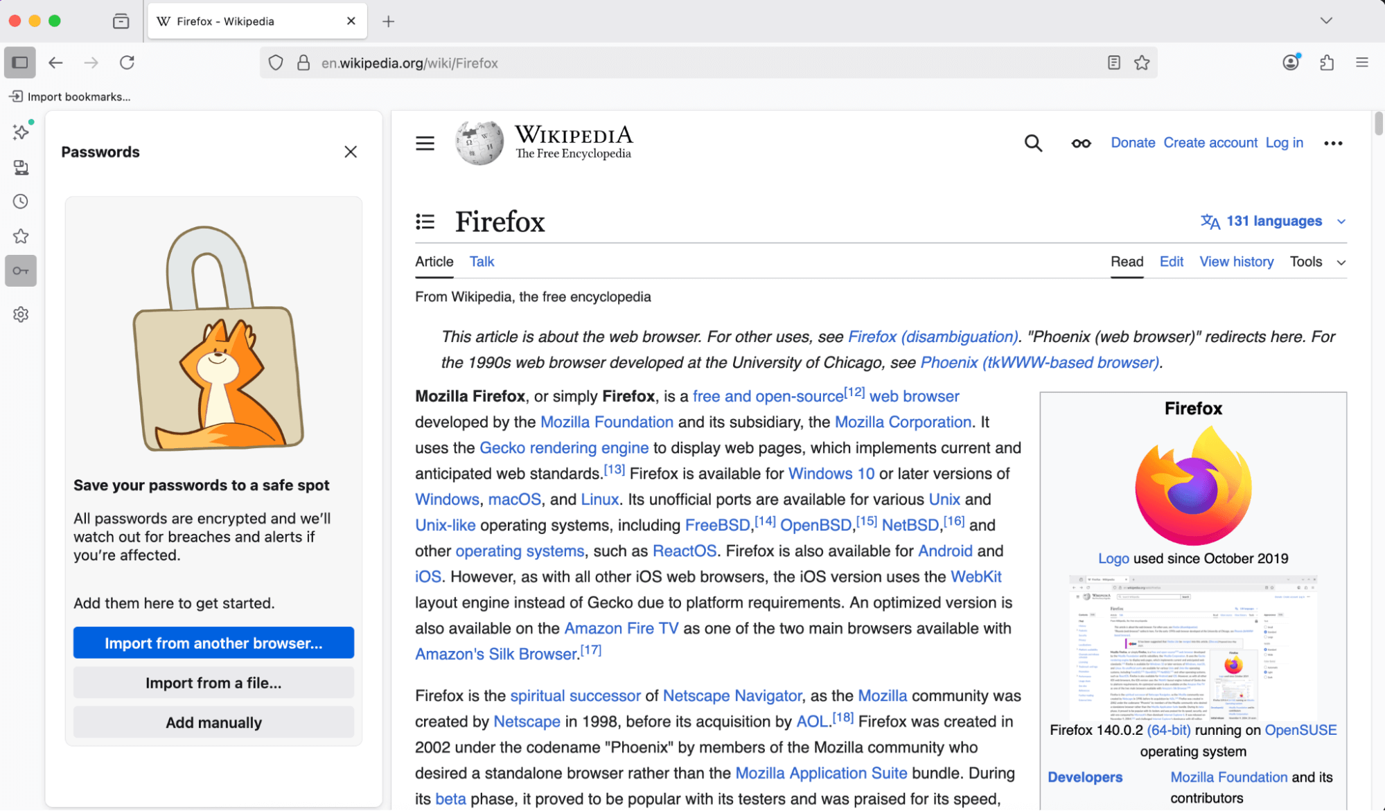 螢幕截圖：側邊欄中的密碼管理功能