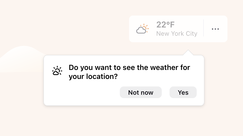 螢幕截圖：新分頁天氣功能的啟用與位置選擇流程