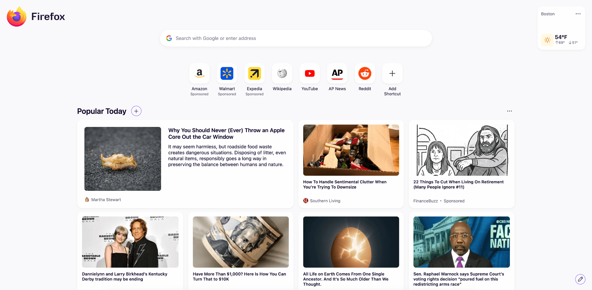 螢幕截圖：Firefox 151 新分頁頁面新外觀